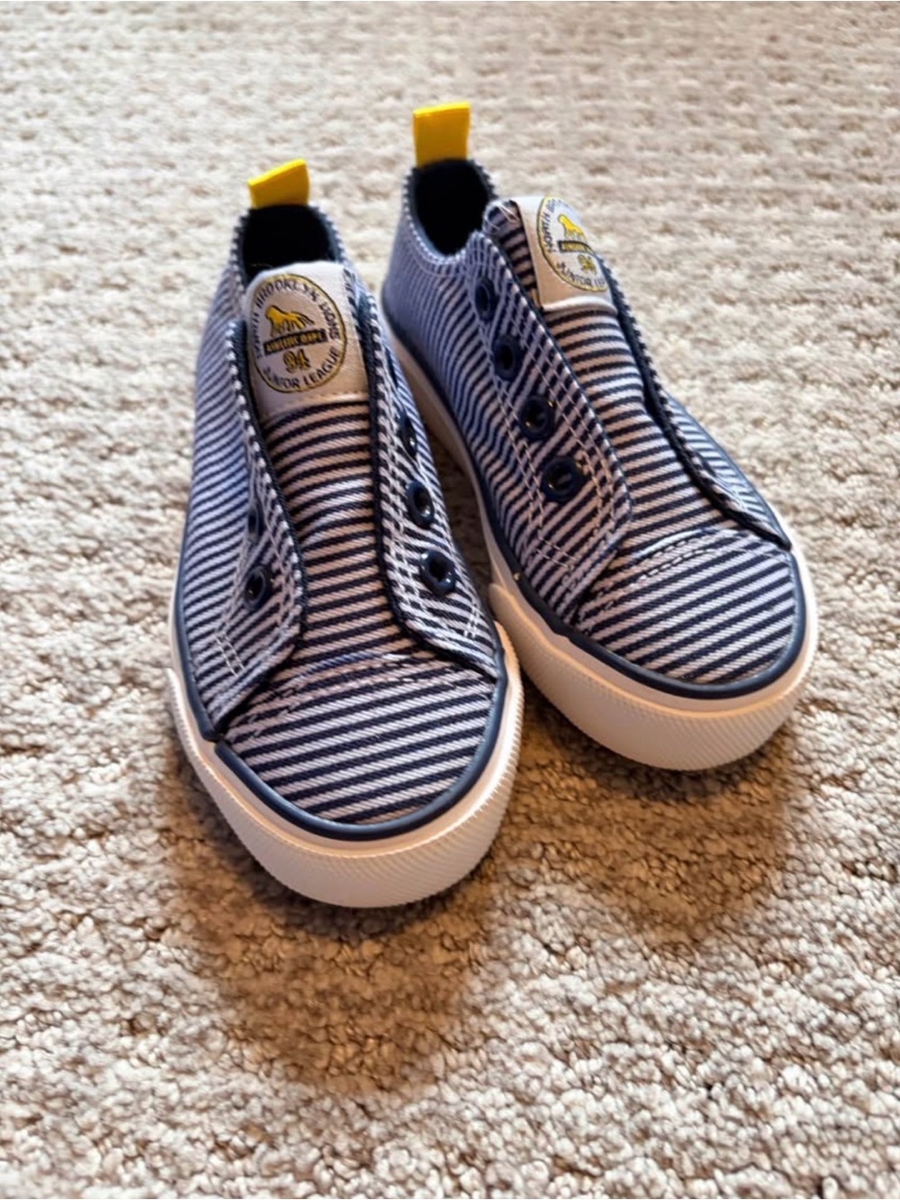 Kids Slip-On Striped Sneakers in Navy and White